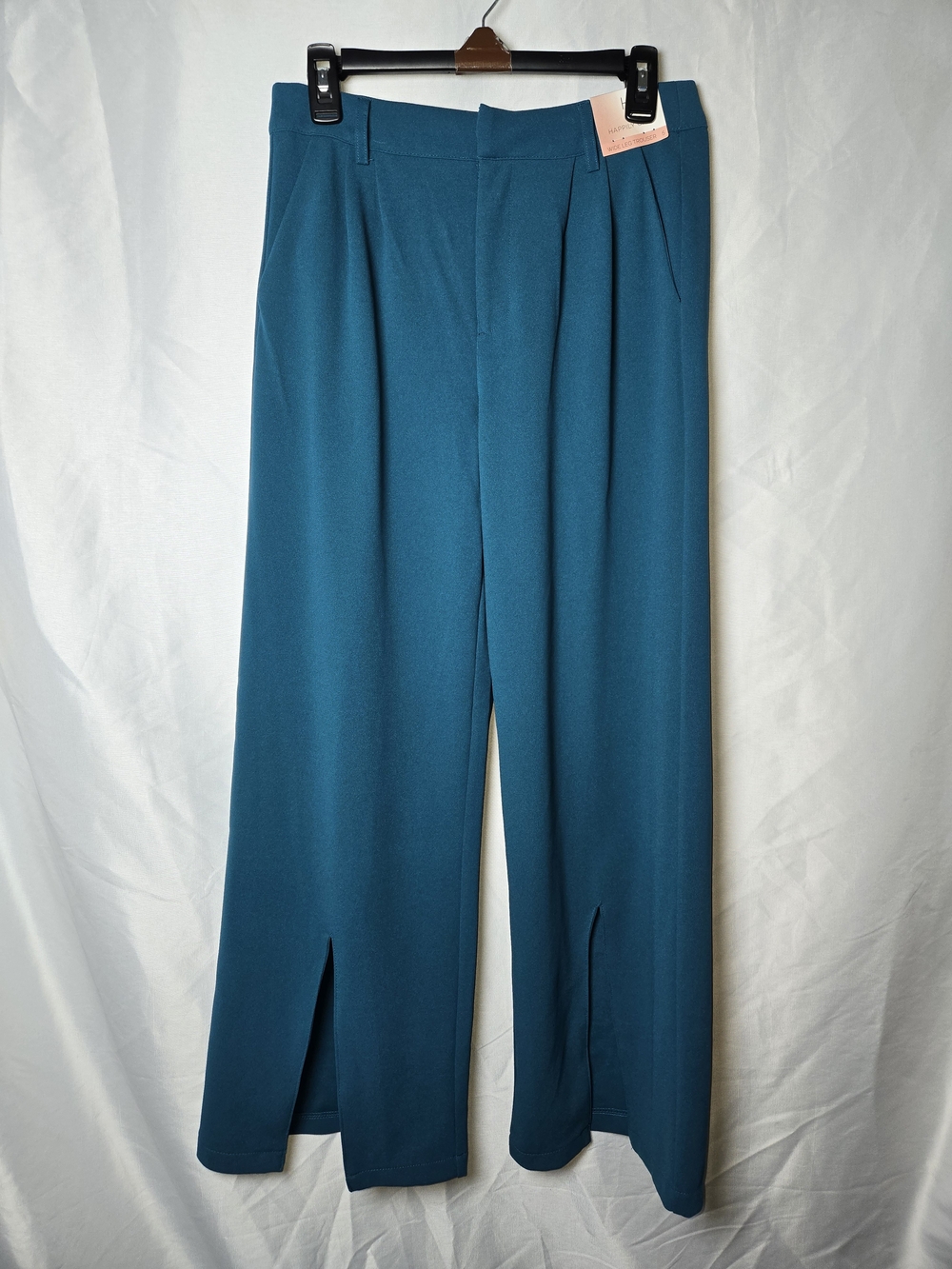 Teal Wide-Leg Slit Trousers for Women